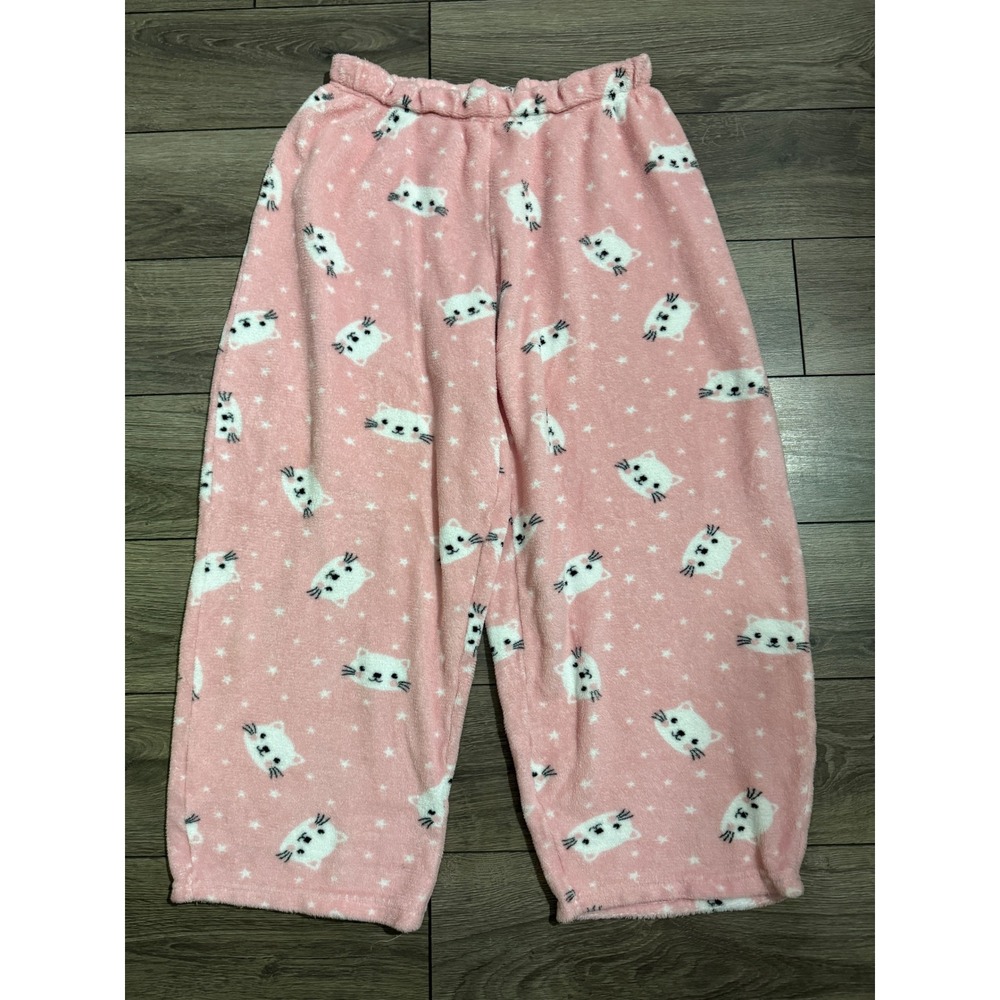 Bobbie Brooks Pink Fleece Cat Star Print Pajama Pants Women Large Lounge Bottoms